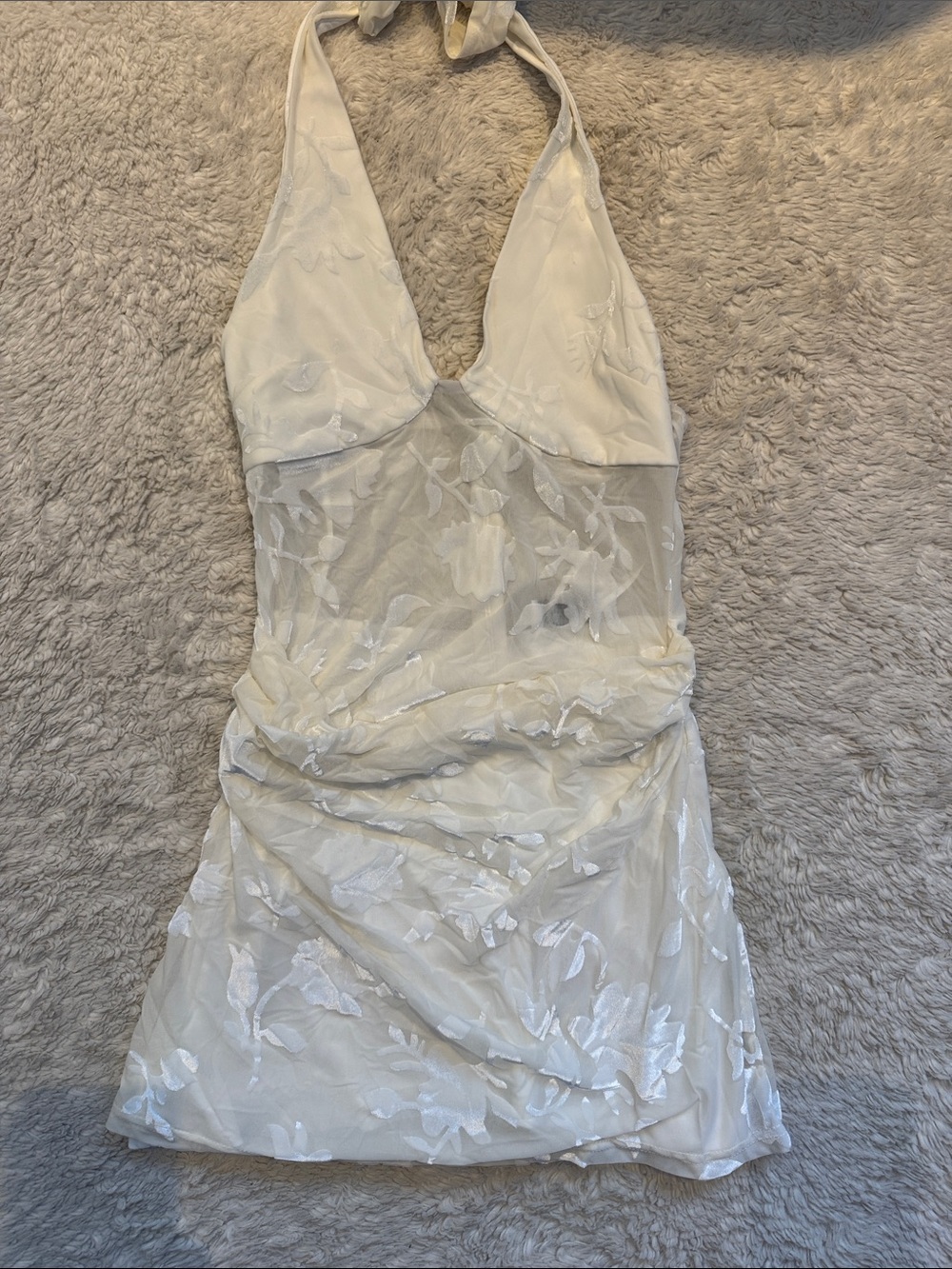 Princess Polly White Sheer Floral Halter Mini Dress